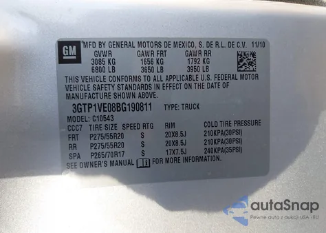 2011 GMC Sierra 1500 Sle z USA, uszkodzony, nr VIN 3GTP1VE08BG190811